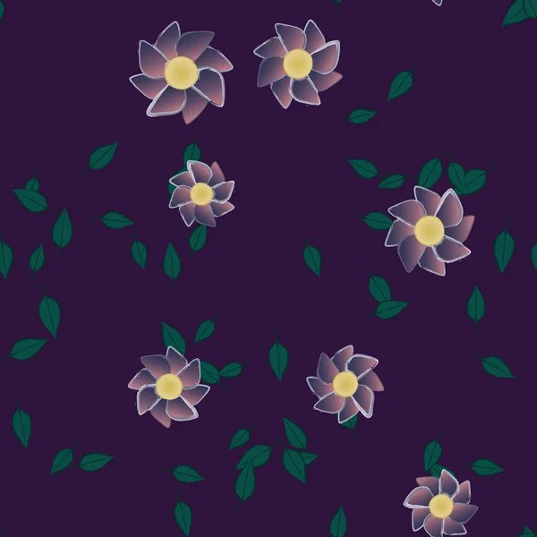 Vector Ilustración Flores Verano Pétalos Con Hojas Fondo Botánico — Vector de stock