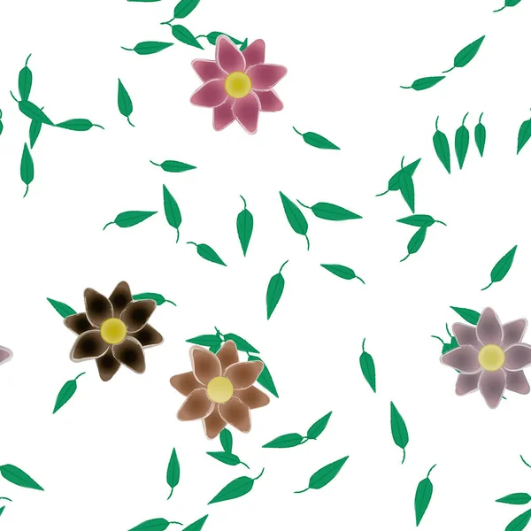 Hermosa Composición Con Flores Colores Simples Hojas Verdes Ilustración Vectorial — Vector de stock