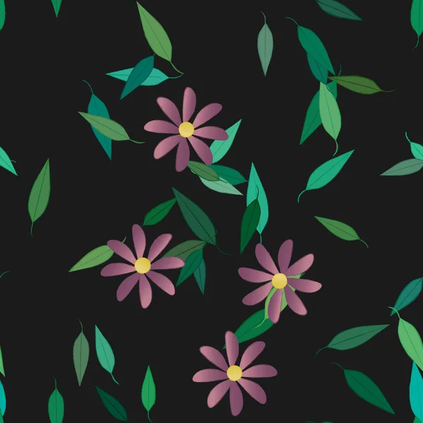 Illustration Vectorielle Pétales Fleurs Été Avec Feuilles Fond Botanique — Image vectorielle