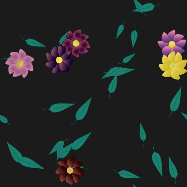 Hermosa Composición Con Flores Colores Simples Hojas Verdes Ilustración Vectorial — Vector de stock