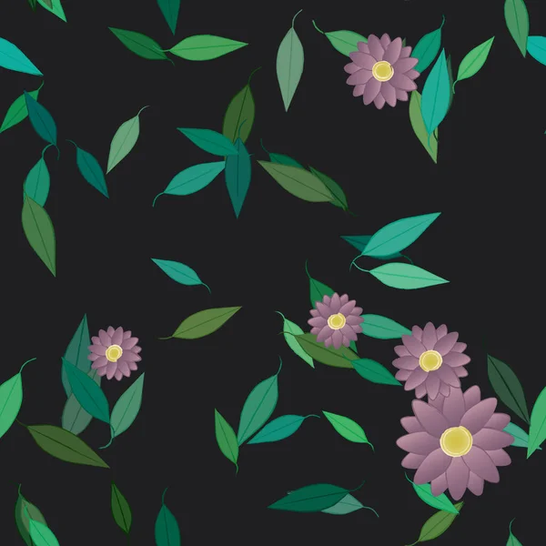 Composição Bonita Com Flores Coloridas Simples Folhas Verdes Ilustração Vetorial — Vetor de Stock