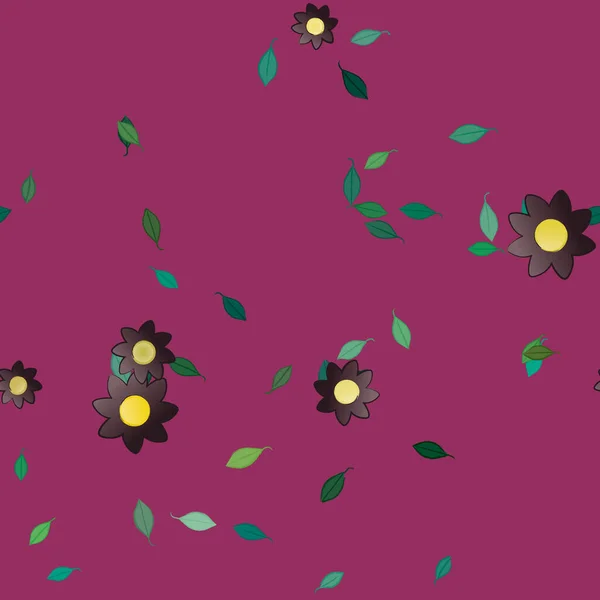 Composition Libre Avec Des Fleurs Colorées Simples Feuilles Vertes Pour — Image vectorielle