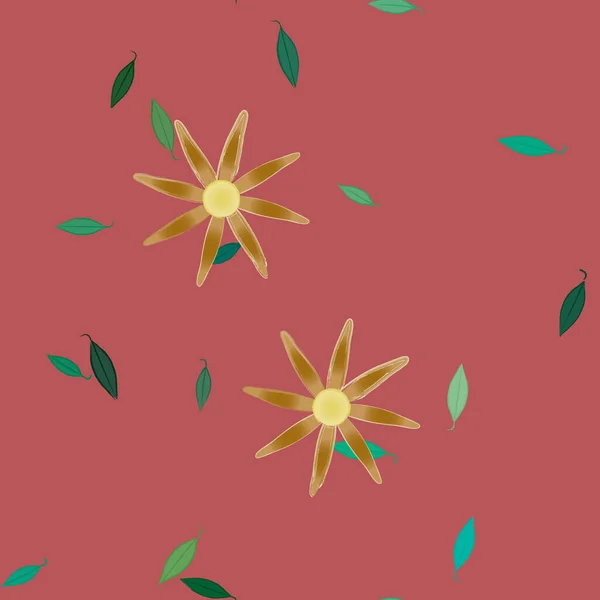 Hermosa Composición Con Flores Colores Simples Hojas Verdes Ilustración Vectorial — Archivo Imágenes Vectoriales