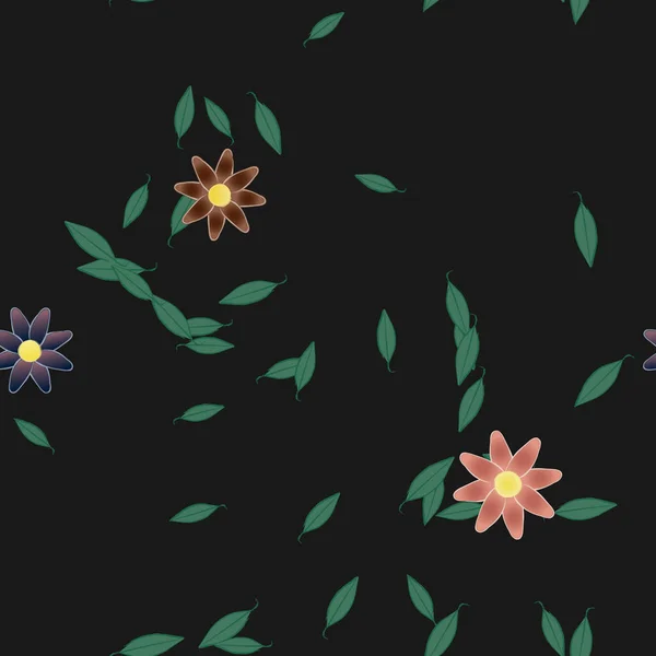 シンプルな色の花と緑の葉で美しい構図ベクトルイラスト — ストックベクタ