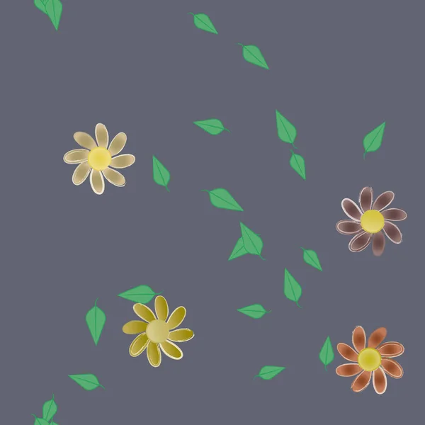 Hermosa Composición Con Flores Colores Simples Hojas Verdes Ilustración Vectorial — Vector de stock