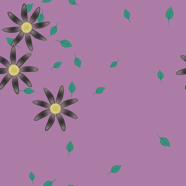 Indah Komposisi Dengan Sederhana Berwarna Bunga Dan Daun Hijau Vektor - Stok Vektor