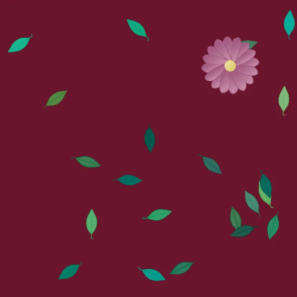 Hermosa Composición Con Flores Colores Simples Hojas Verdes Ilustración Vectorial — Vector de stock