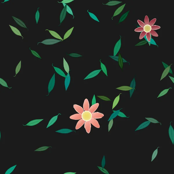 Hermosa Composición Con Flores Colores Simples Hojas Verdes Ilustración Vectorial — Vector de stock