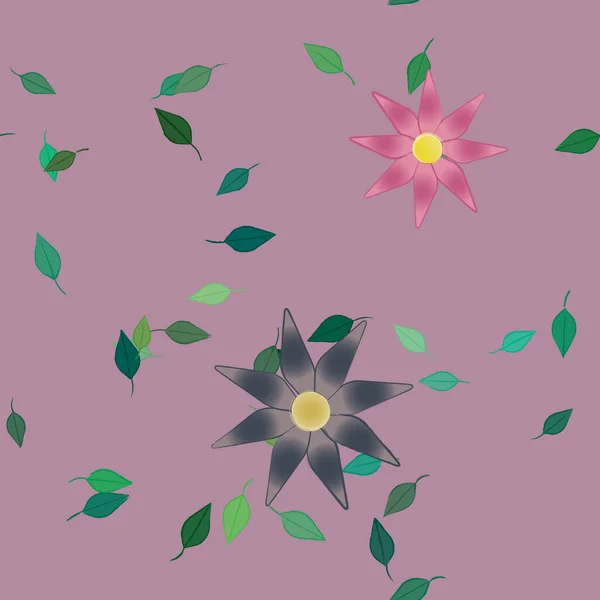 Belle Composition Avec Des Fleurs Colorées Simples Des Feuilles Vertes — Image vectorielle