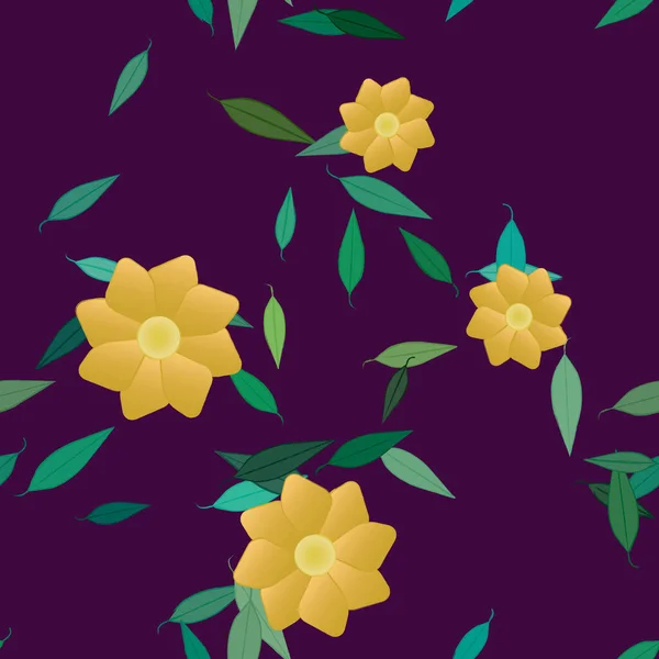 Vector Ilustración Flores Verano Pétalos Con Hojas Fondo Botánico — Vector de stock