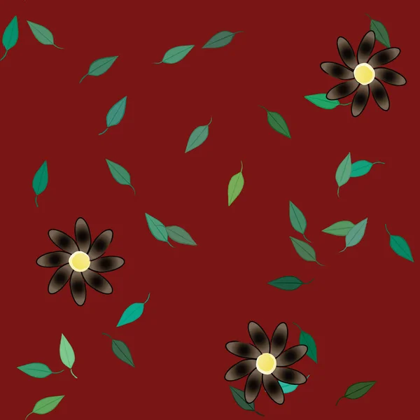 Vector Ilustración Flores Verano Pétalos Con Hojas Fondo Botánico — Vector de stock