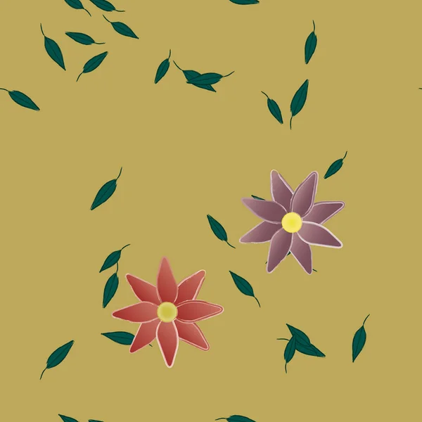 Vector Illustratie Van Zomerbloemen Bloemblaadjes Met Bladeren Botanische Achtergrond — Stockvector