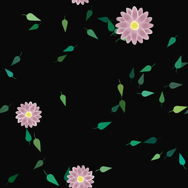 Vector Ilustración Flores Verano Pétalos Con Hojas Fondo Botánico — Vector de stock