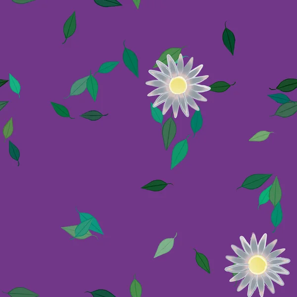 Hermosa Composición Con Flores Colores Simples Hojas Verdes Ilustración Vectorial — Vector de stock