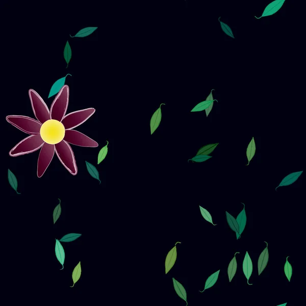 美丽的构图 色彩艳丽的花朵和绿叶 矢量插图 — 图库矢量图片