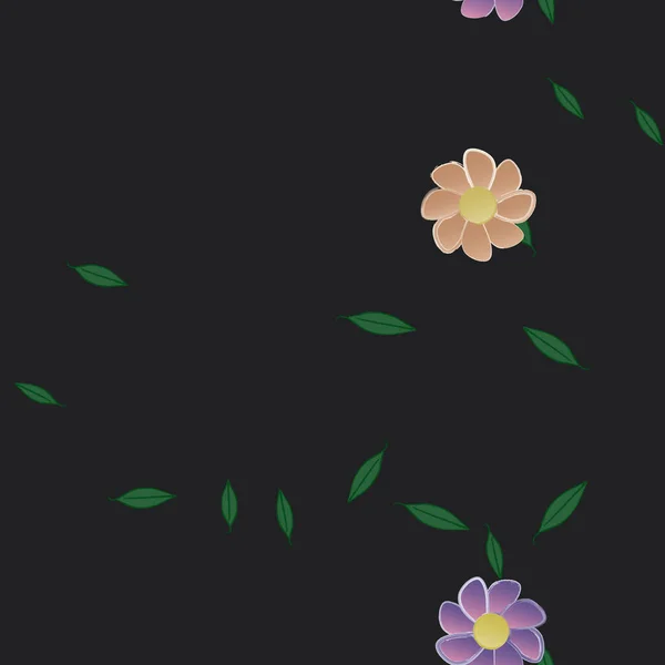 Vector Ilustración Flores Verano Pétalos Con Hojas Fondo Botánico — Vector de stock