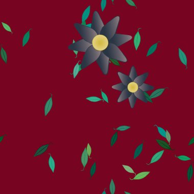 Basit renkli çiçekleri ve yeşil yaprakları olan güzel kompozisyon, vektör illüstrasyonu  