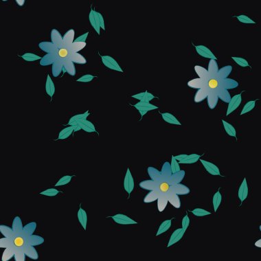 Basit renkli çiçekleri ve yeşil yaprakları olan güzel kompozisyon, vektör illüstrasyonu  