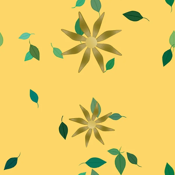 Vector Illustratie Van Zomerbloemen Bloemblaadjes Met Bladeren Botanische Achtergrond — Stockvector