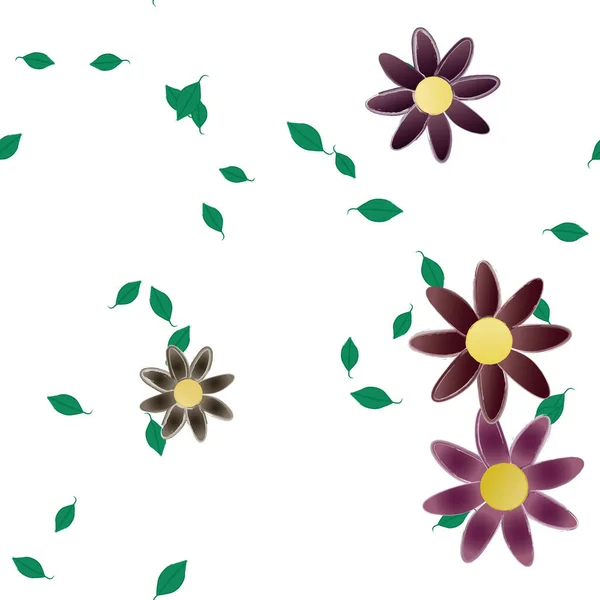 Hermosa Composición Con Flores Colores Simples Hojas Verdes Ilustración Vectorial — Vector de stock