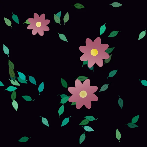 Composição Bonita Com Flores Coloridas Simples Folhas Verdes Ilustração Vetorial —  Vetores de Stock