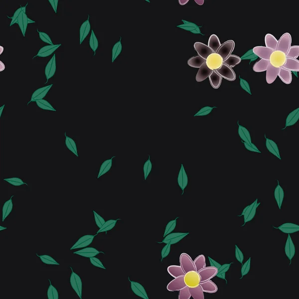 Hermosa Composición Con Flores Colores Simples Hojas Verdes Ilustración Vectorial — Vector de stock