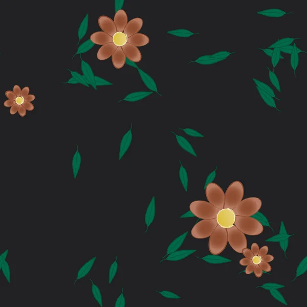 Hermosa Composición Con Flores Colores Simples Hojas Verdes Ilustración Vectorial — Vector de stock