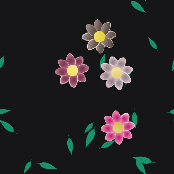 Hermosa Composición Con Flores Colores Simples Hojas Verdes Ilustración Vectorial — Vector de stock