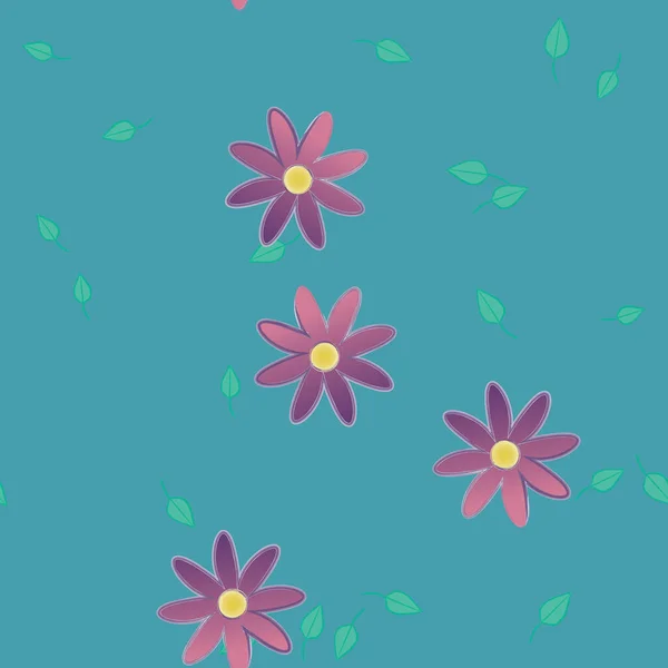 Hermosa Composición Con Flores Colores Simples Hojas Verdes Ilustración Vectorial — Archivo Imágenes Vectoriales