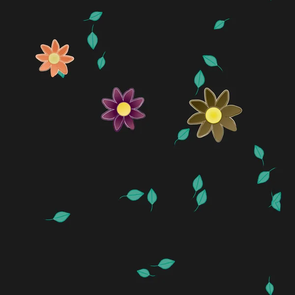 Vector Ilustración Flores Verano Pétalos Con Hojas Fondo Botánico — Vector de stock