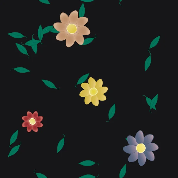 Vector Ilustración Flores Verano Pétalos Con Hojas Fondo Botánico — Vector de stock