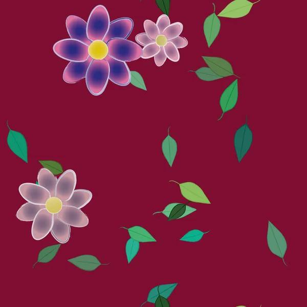 Vector Ilustración Flores Verano Pétalos Con Hojas Fondo Botánico — Vector de stock