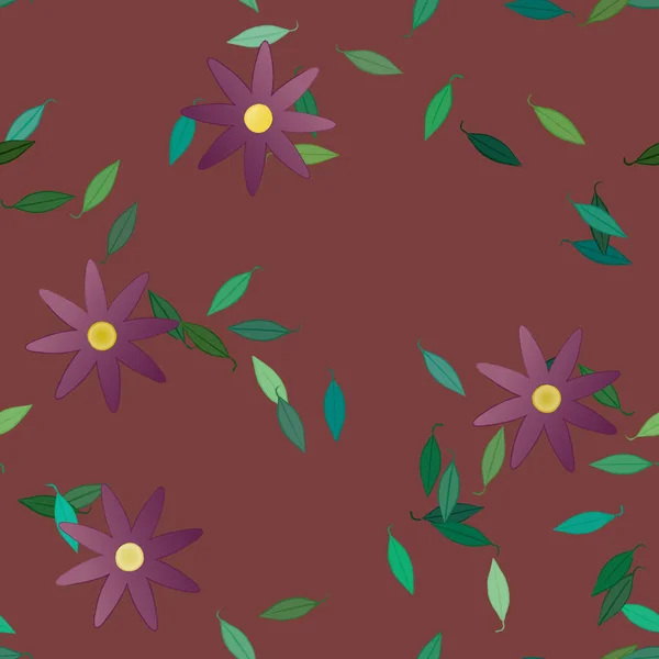 Hermosa Composición Con Flores Colores Simples Hojas Verdes Ilustración Vectorial — Archivo Imágenes Vectoriales