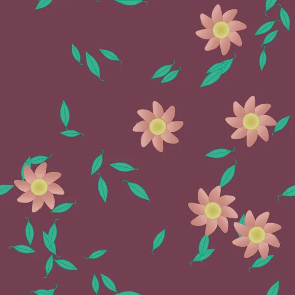 Hermosa Composición Con Flores Colores Simples Hojas Verdes Ilustración Vectorial — Vector de stock