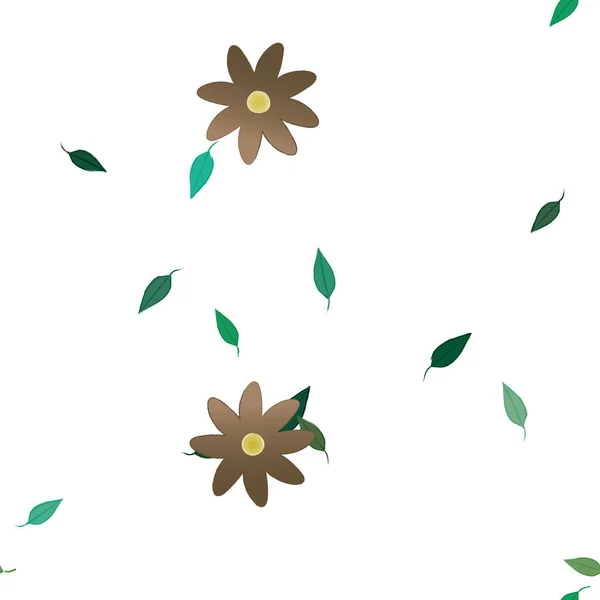 Composição Bonita Com Flores Coloridas Simples Folhas Verdes Ilustração Vetorial — Vetor de Stock