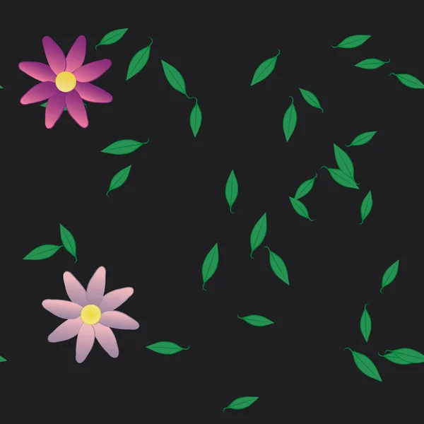 Hermosa Composición Con Flores Colores Simples Hojas Verdes Ilustración Vectorial — Archivo Imágenes Vectoriales