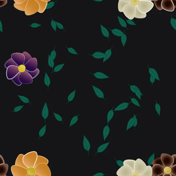 Illustration Vectorielle Pétales Fleurs Été Avec Feuilles Fond Botanique — Image vectorielle