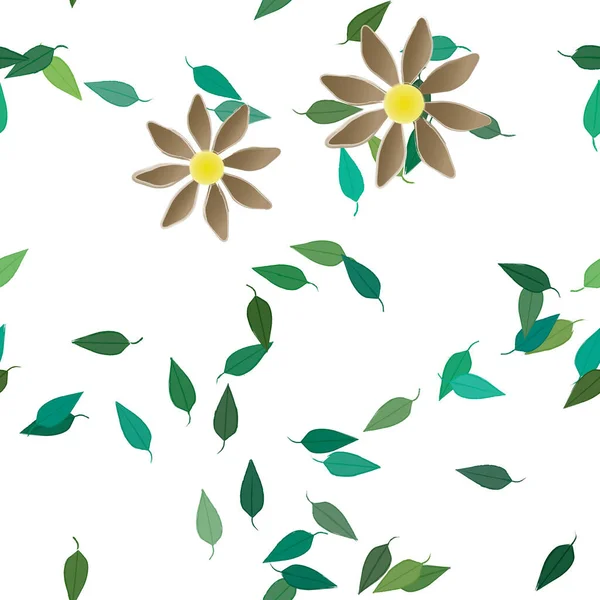 Fleurs Abstraites Avec Feuilles Vertes Composition Libre Illustration Vectorielle — Image vectorielle