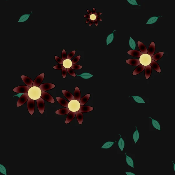 Vector Ilustración Flores Verano Pétalos Con Hojas Fondo Botánico — Vector de stock