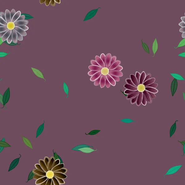 Illustrazione Vettoriale Fiori Estivi Petali Con Foglie Sfondo Botanico — Vettoriale Stock