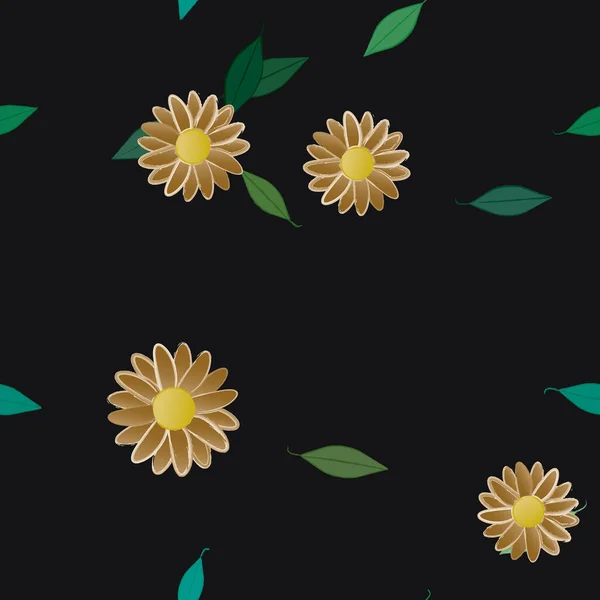 Hermosa Composición Con Flores Colores Simples Hojas Verdes Ilustración Vectorial — Archivo Imágenes Vectoriales