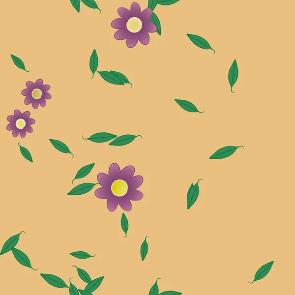 Composição Bonita Com Flores Coloridas Simples Folhas Verdes Ilustração Vetorial — Vetor de Stock