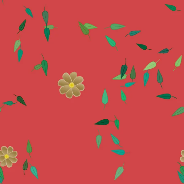 Hermosa Composición Con Flores Colores Simples Hojas Verdes Ilustración Vectorial — Archivo Imágenes Vectoriales