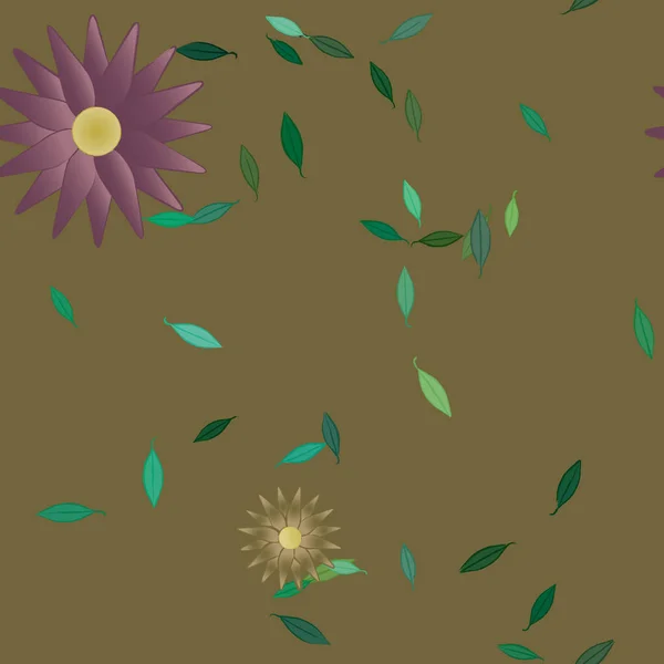 Illustration Vectorielle Pétales Fleurs Été Avec Feuilles Fond Botanique — Image vectorielle