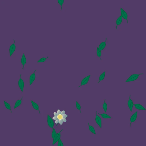 Gyönyörű Kompozíció Egyszerű Színes Virágokkal Zöld Levelekkel Vektor Illusztráció — Stock Vector
