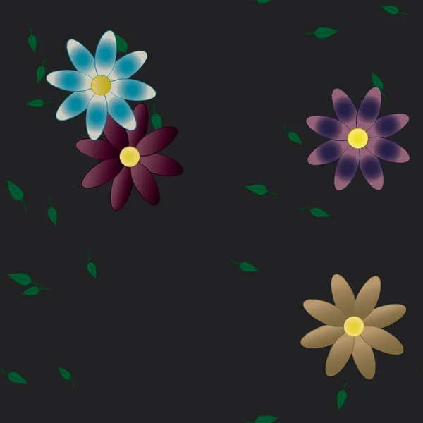 Illustration Vectorielle Pétales Fleurs Été Avec Feuilles Fond Botanique — Image vectorielle