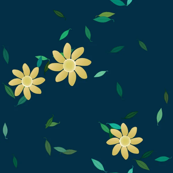 Mooie Compositie Met Eenvoudige Gekleurde Bloemen Groene Bladeren Vector Illustratie — Stockvector