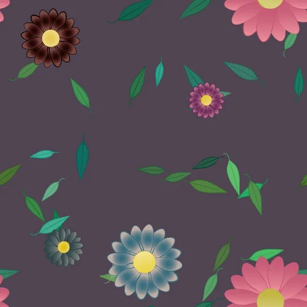 Hermosa Composición Con Flores Colores Simples Hojas Verdes Ilustración Vectorial — Archivo Imágenes Vectoriales