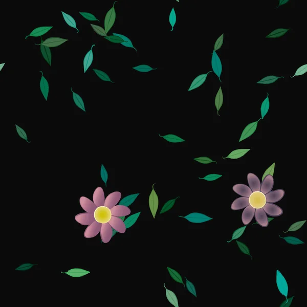 Hermosa Composición Con Flores Colores Simples Hojas Verdes Ilustración Vectorial — Archivo Imágenes Vectoriales