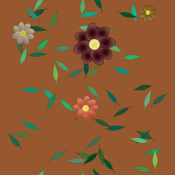 Illustration Vectorielle Pétales Fleurs Été Avec Feuilles Fond Botanique — Image vectorielle